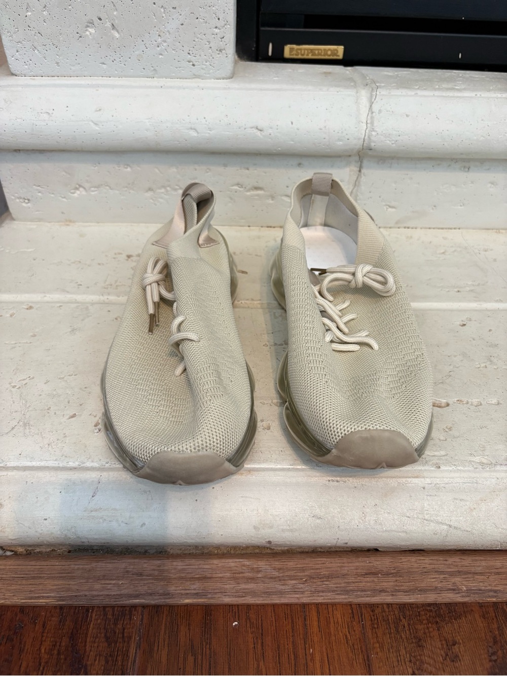 Light Beige Knit Slip-On Sneakers - Women's Casual Comfort